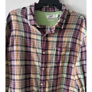 Grayers Clothiers Linen Blend Plaid Button Down Shirt Men's XL Purple Green